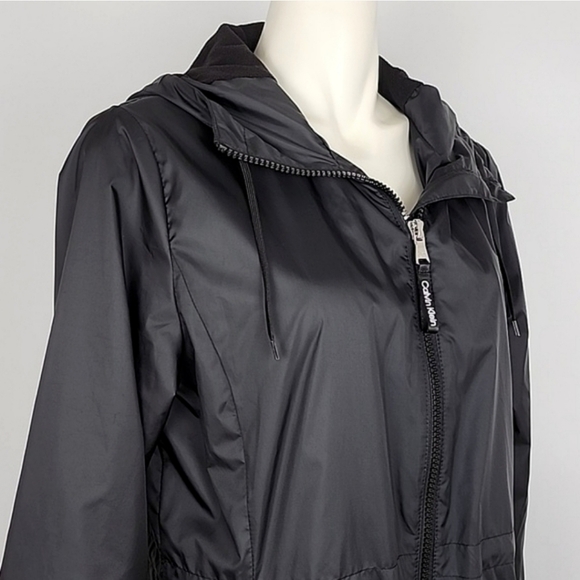 Calvin Klein Women's 3/4 Length Black Nylon Hooded Jacket Fleeced Lined Size M - Picture 4 of 15